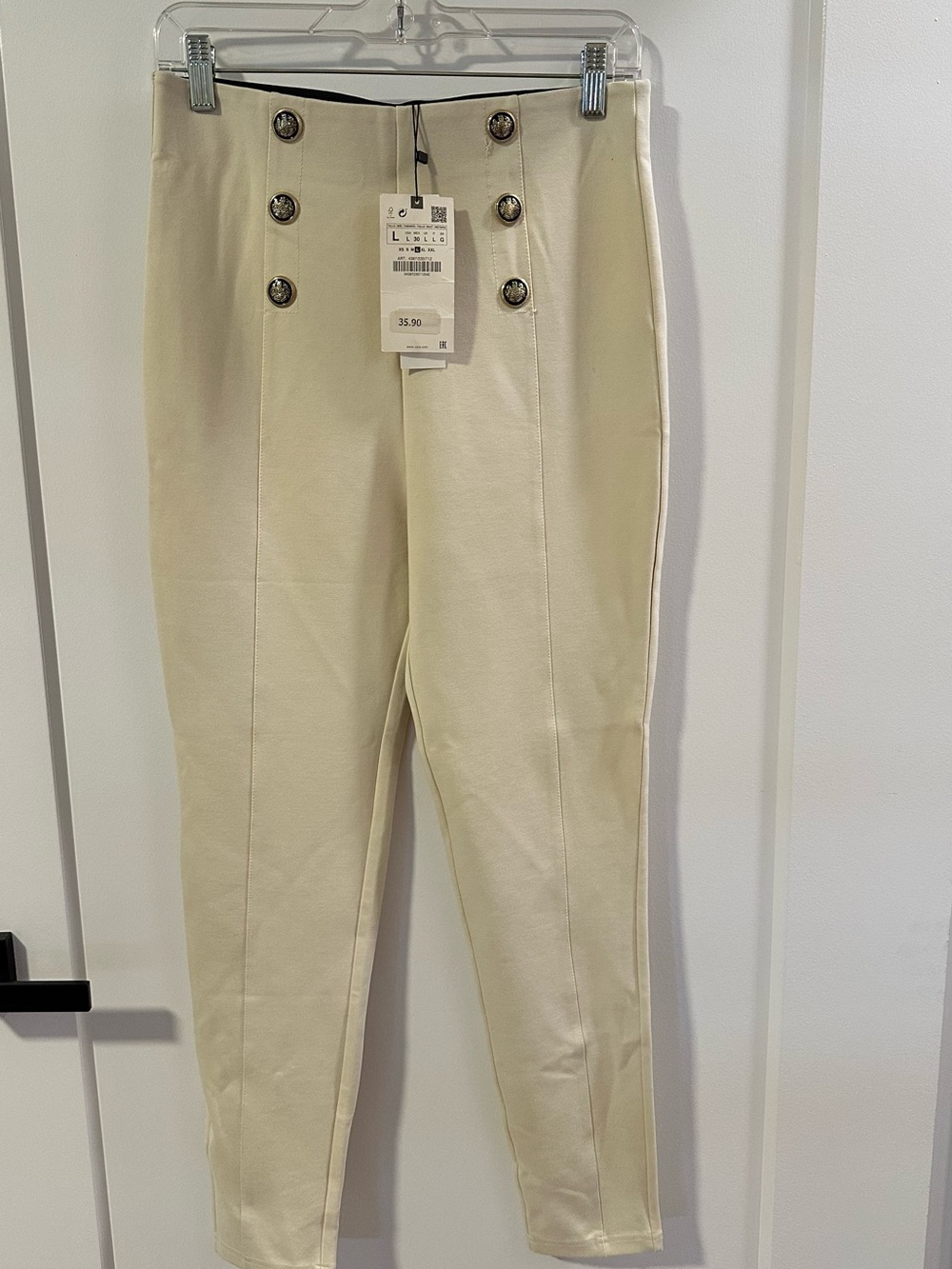 Zara Cream High-Rise Button-Front Chinos